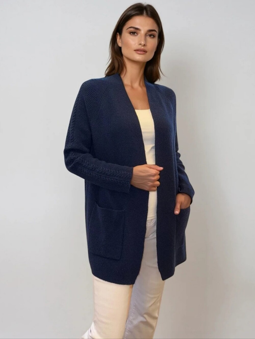 KinrossCashmere Navy Open-Front Cashmere Cardigan